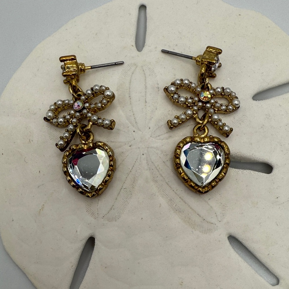 Betsy Johnson Elegant Gold and Silver Heart Earrings - Picture 2 of 2